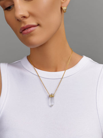 Nialaya Women's Necklace Sterling Silver Clear Quartz Crystal Necklace with Engraved Evil Eye Detail Sterling Silver Clear Quartz Crystal Necklace with Engraved Evil Eye Detail 18 Inches / 45.72 cm WNECK_112